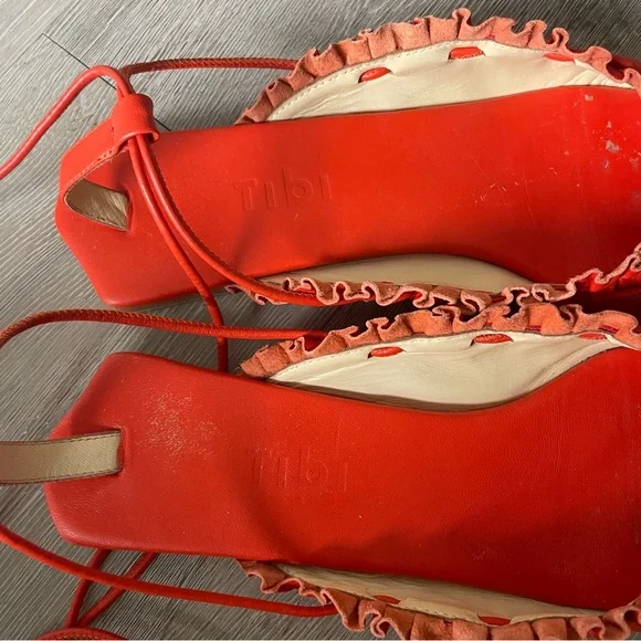 Tibi Sergei Flats Orange Red Lace Up Pointed Flat in Ruby - Picture 2 of 9